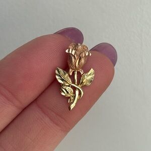 10k Gold Two Tone Floral Diamond Cut Rose Pendant Charm